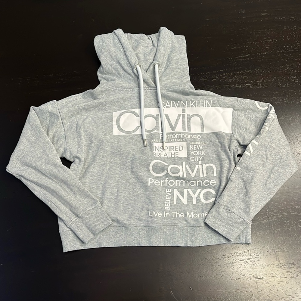 Calvin Klein Cropped Grey Hoodie, Size XS